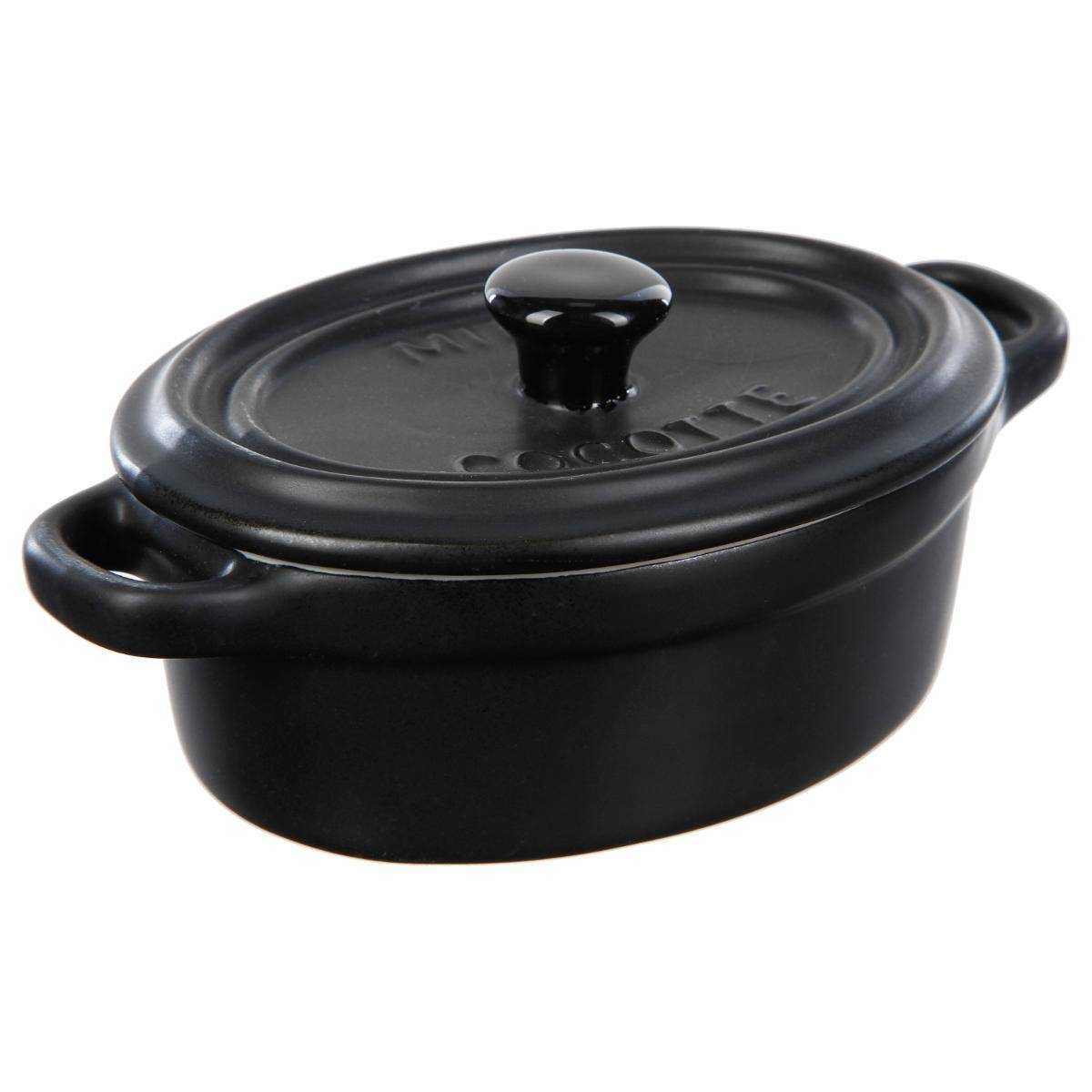 Cocotte mini ovale en faïence 8,5x11cm ESSENTIELS noir, 5FIVE SIMPLY SMART