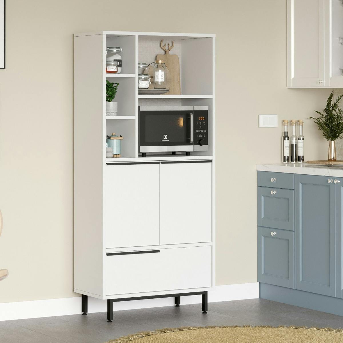 Colonne de cuisine avec niche micro-ondes JENA blanc, PIER IMPORT
