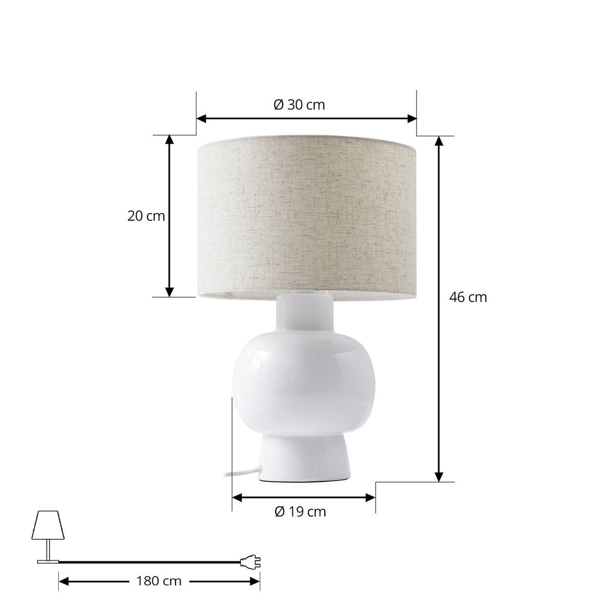 Lampe à poser en textile scandinave, Arved blanc, LINDBY