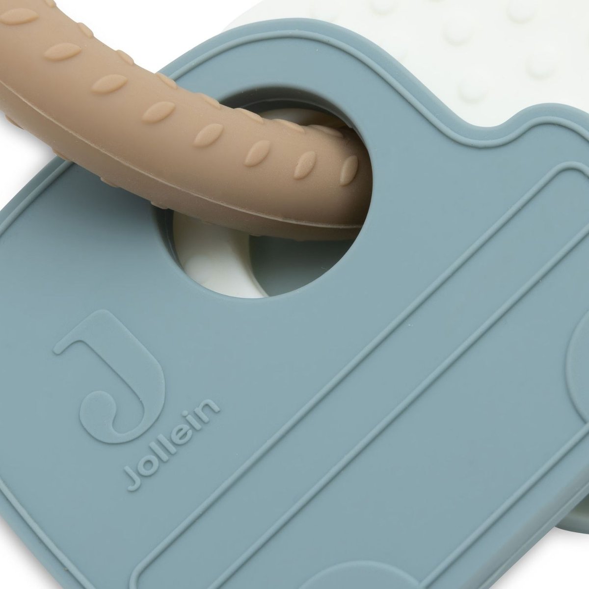 Anneau de dentition en silicone bleu, blanc, marron, JOLLEIN