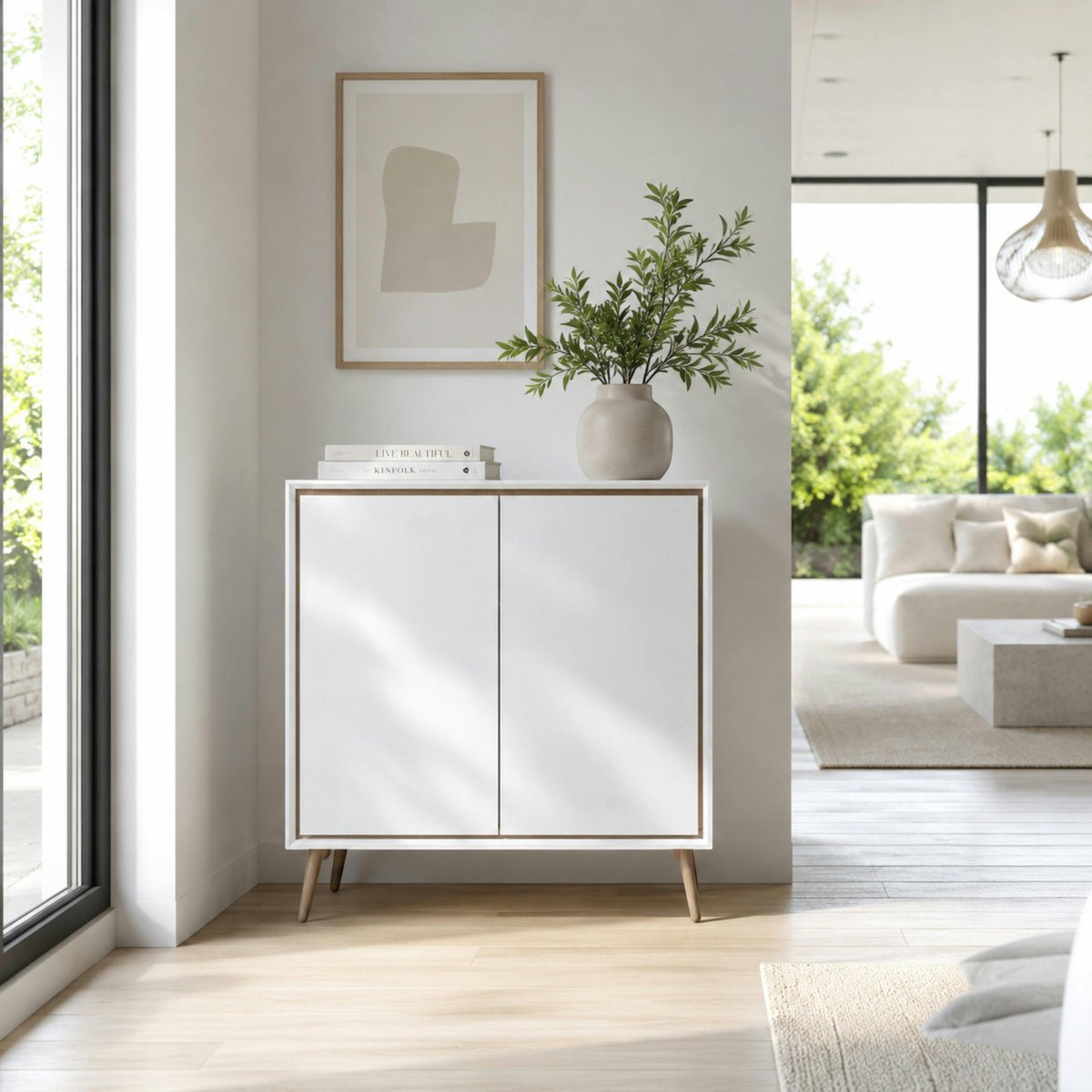 Petit buffet blanc moderne 2 portes AVIO blanc, PIER IMPORT