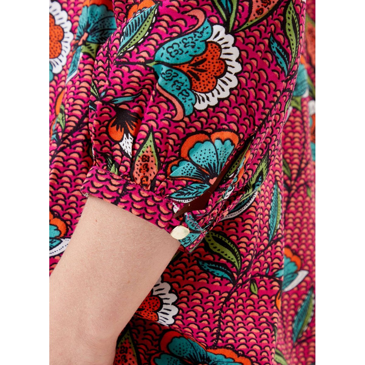 Blouse fleurie ample fluide Ecovero SKALAR rose framboise, LA FIANCÉE