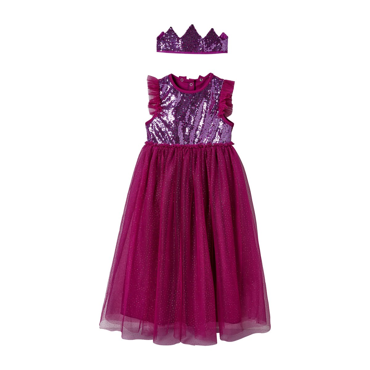Déguisement de princesse avec voile et couronne prune, VERTBAUDET