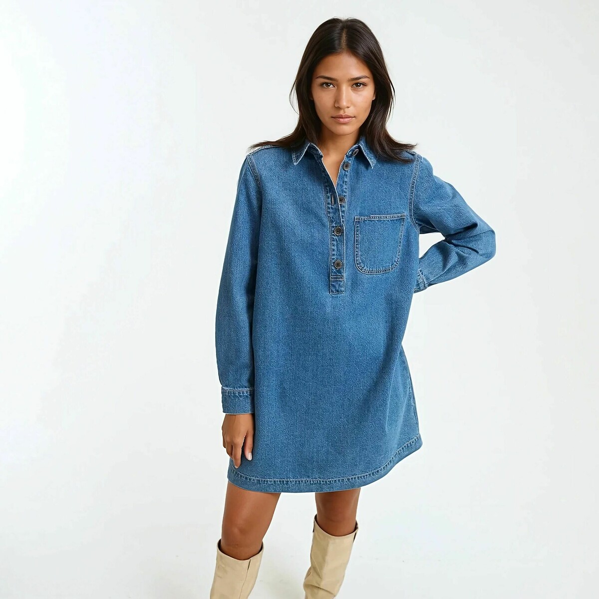 Robe courte en denim, Signature ALBANE bleu stone, LA REDOUTE COLLECTIONS