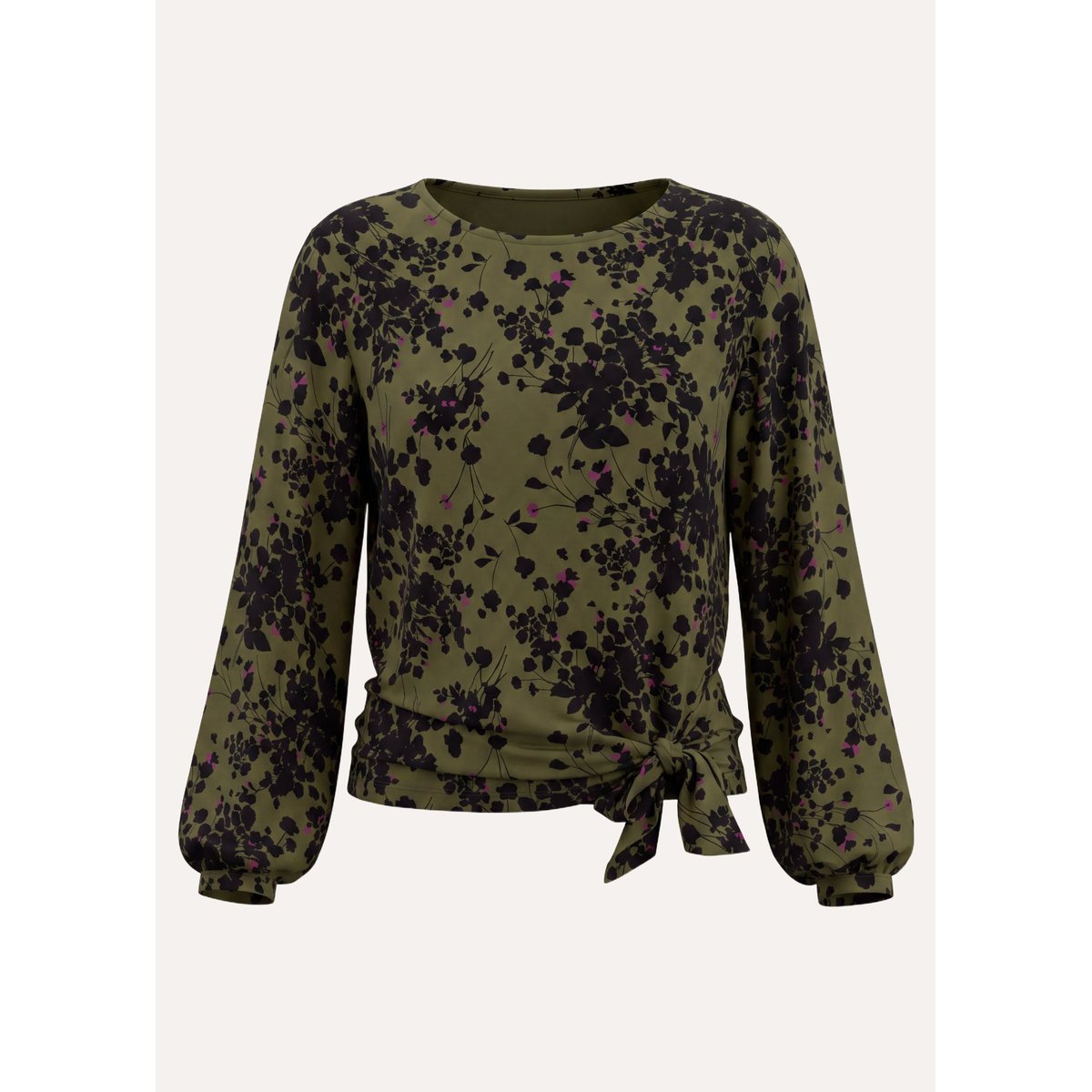 T-shirt manches longues fleuri col bateau dark kaki, LA FEE MARABOUTEE