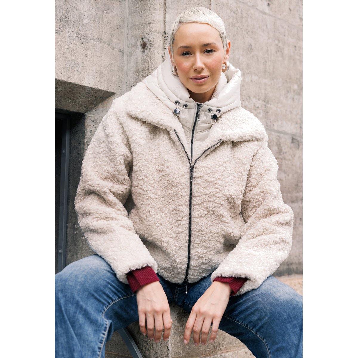 Veste en peluche avec partie veste sans manches amovible gris, AMBER & JUNE