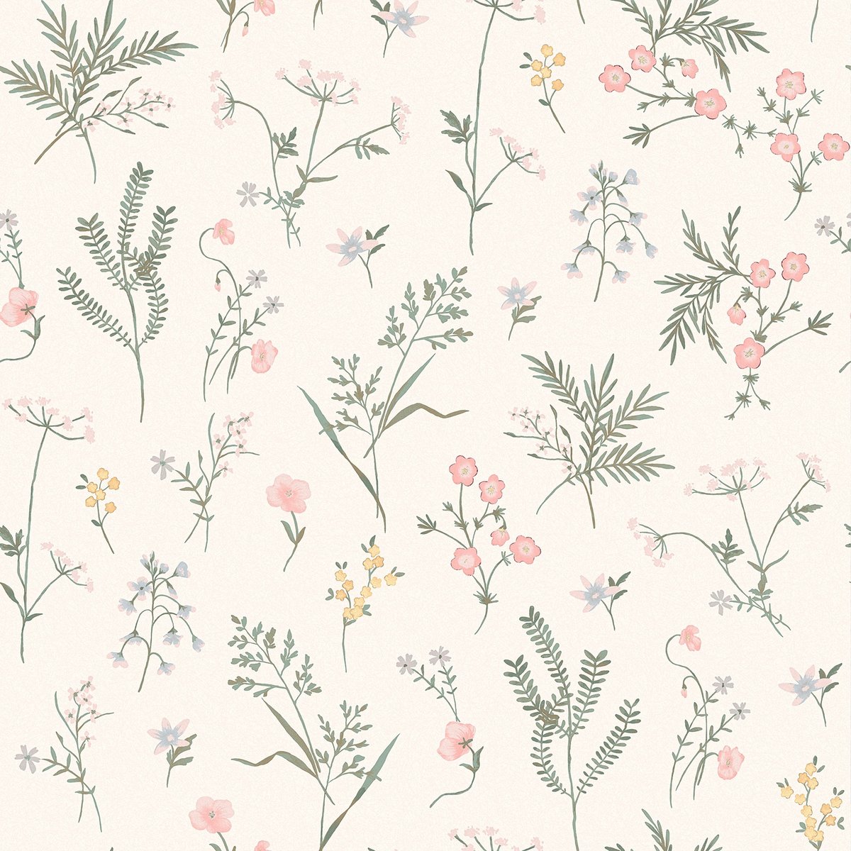 Papier peint Herbier fleuri Crosswell rose, vert, beige, LAURA ASHLEY