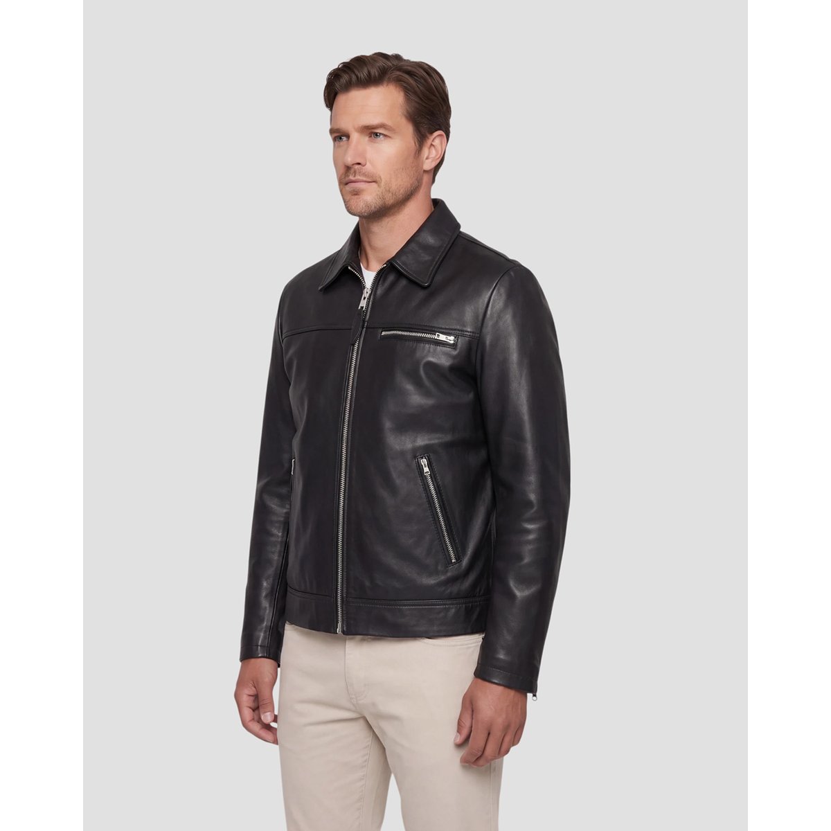 Blouson casual, cuir d'agneau noir, SCHOTT