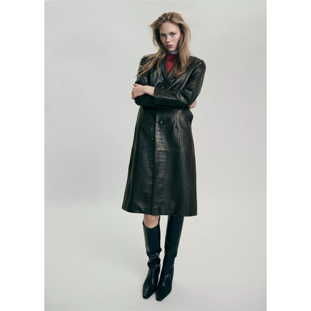 Manteau cuir effet croco marron, MANGO