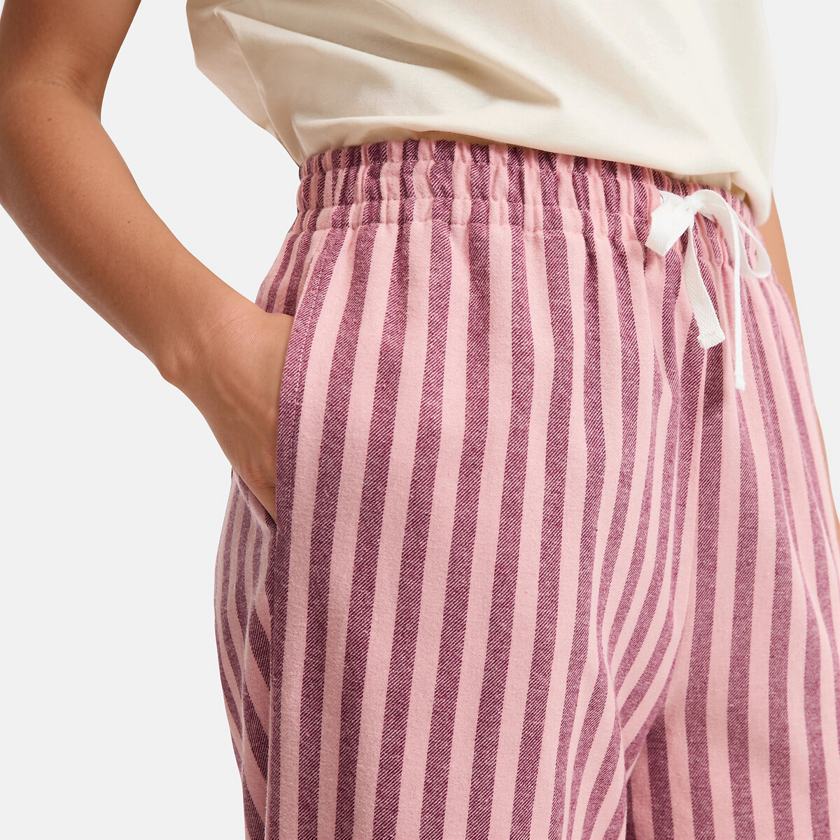 Pyjamabroek van gestreepte flanel gestreept bordeaux, LA REDOUTE COLLECTIONS