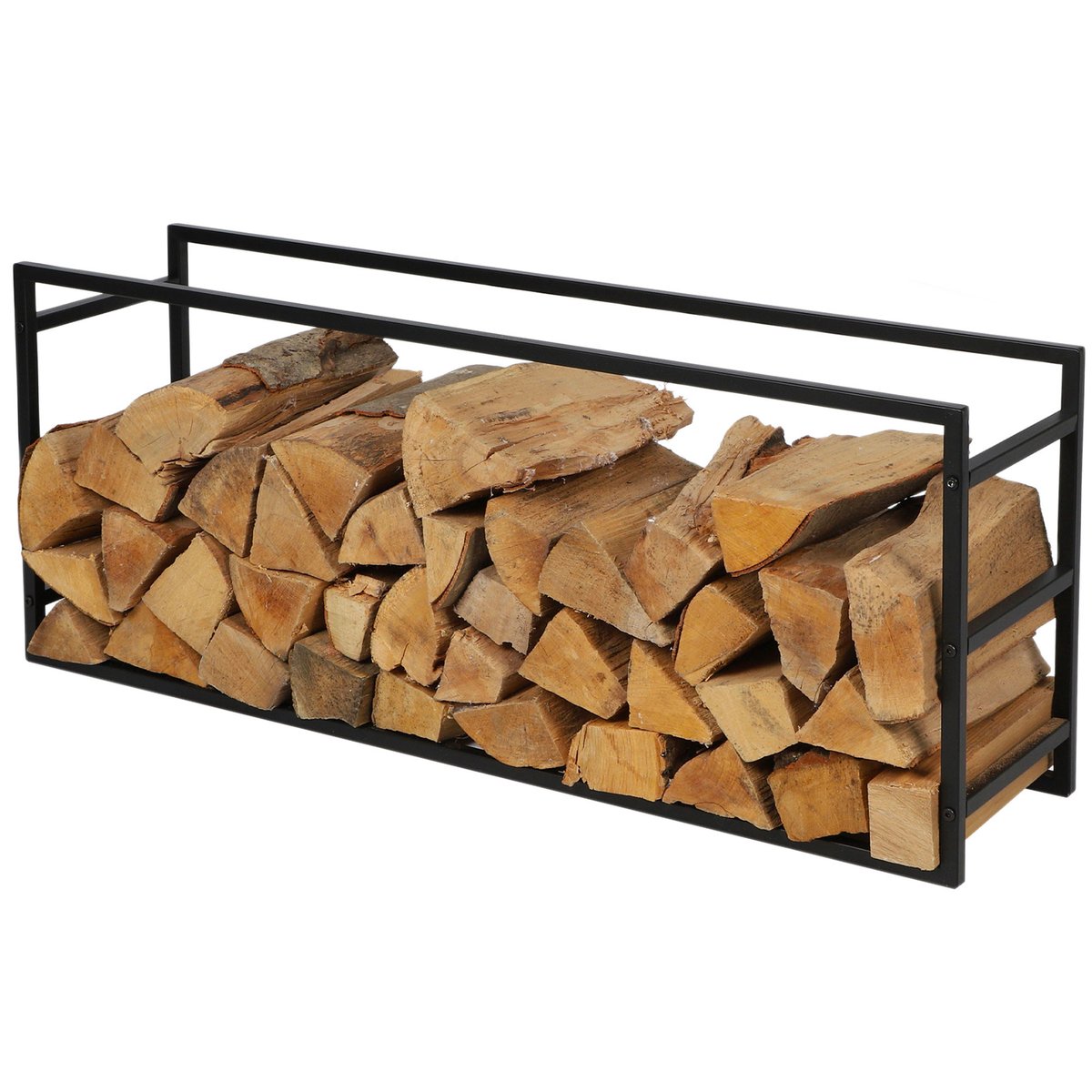 Range bûches pour intérieur en métal noir 100x25x40cm noir, WADIGA