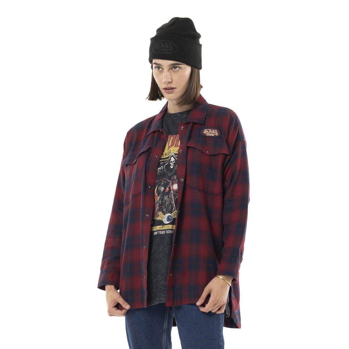 Veste coton PATCH rouge/bleu marine, VON DUTCH