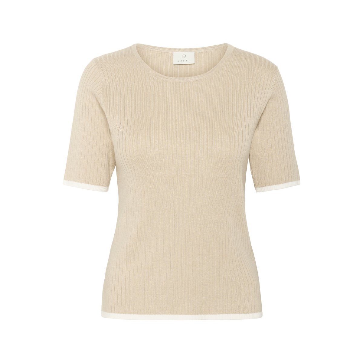 Knitted pullover beige blanc rayures feather g. with chalk contrast, KAFFE