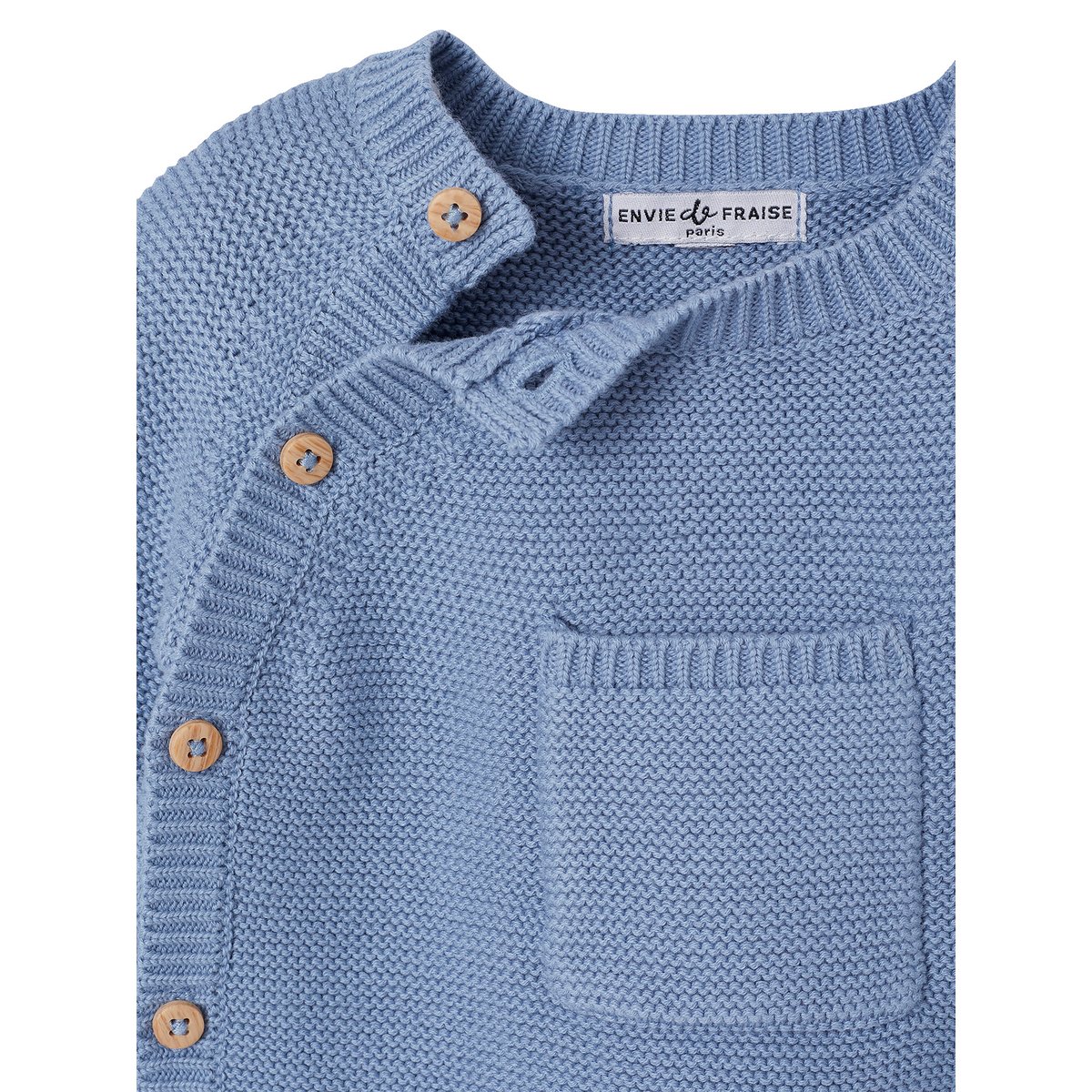 Ensemble naissance en tricot bleu glacier, ENVIE DE FRAISE