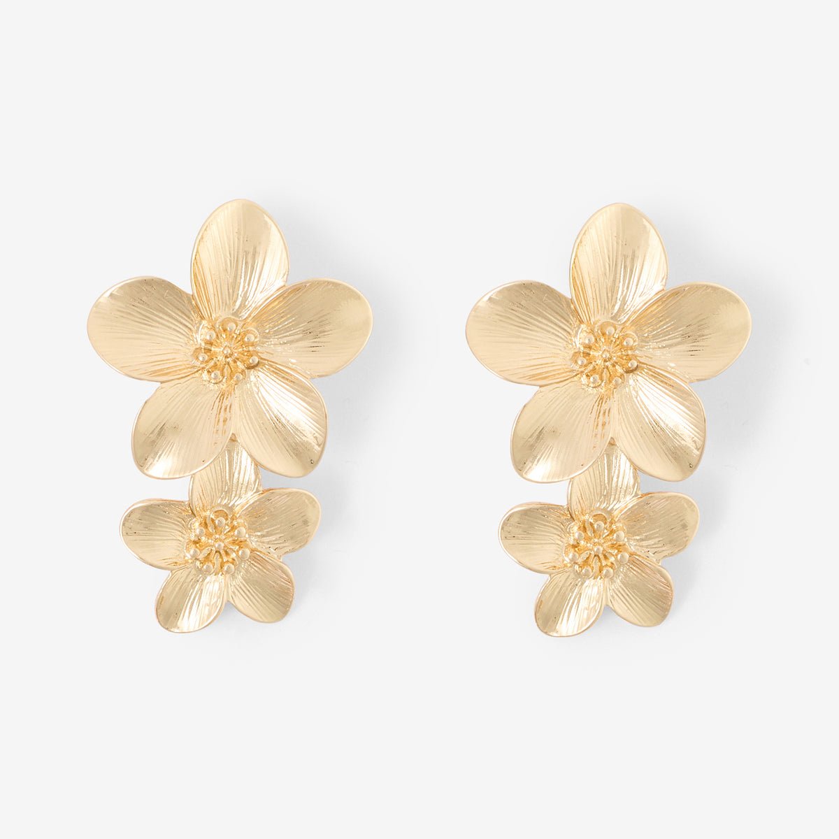 Boucles d'oreilles clips - double fleurs dorées doré, BALABOOSTE
