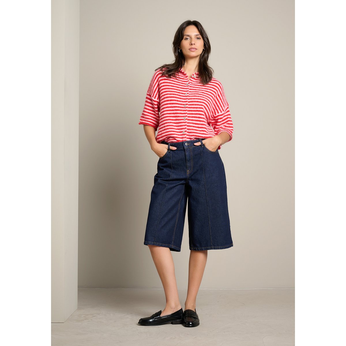 Bermuda en denim ample dark blue, LOLALIZA
