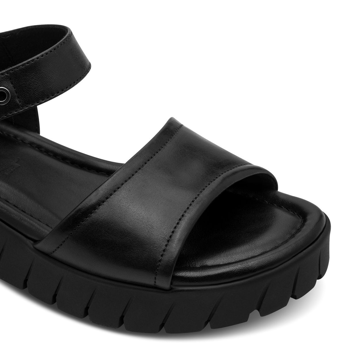 Sandale à talon en cuir noir cuir, TAMARIS