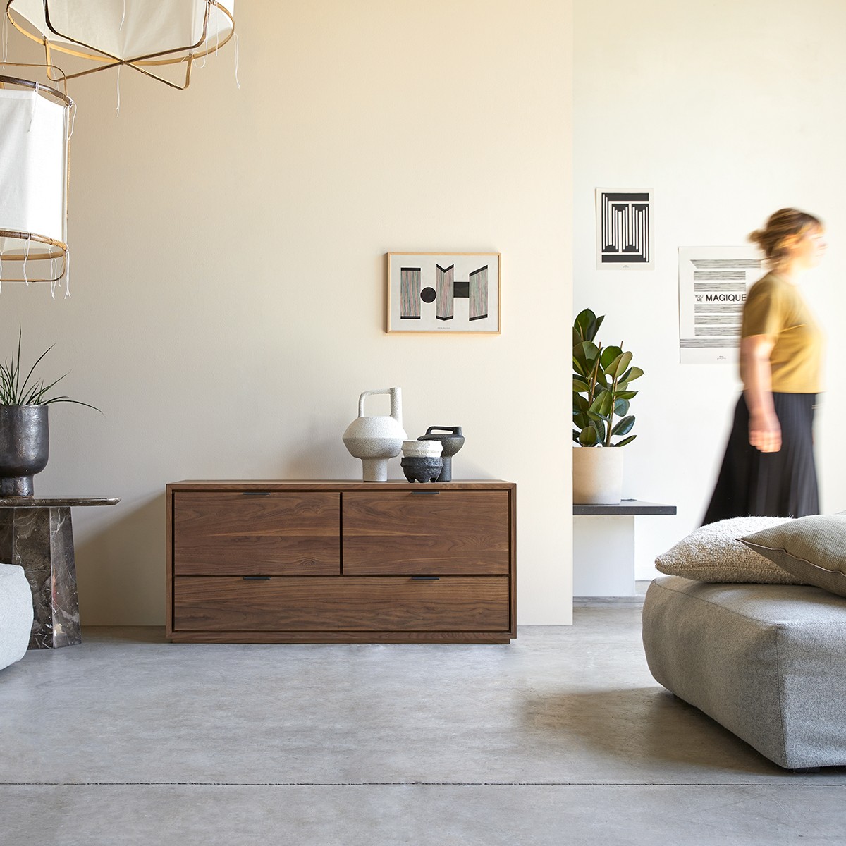 Meuble Hi-FI, TV en Noyer massif, SENSON marron foncé, TIKAMOON