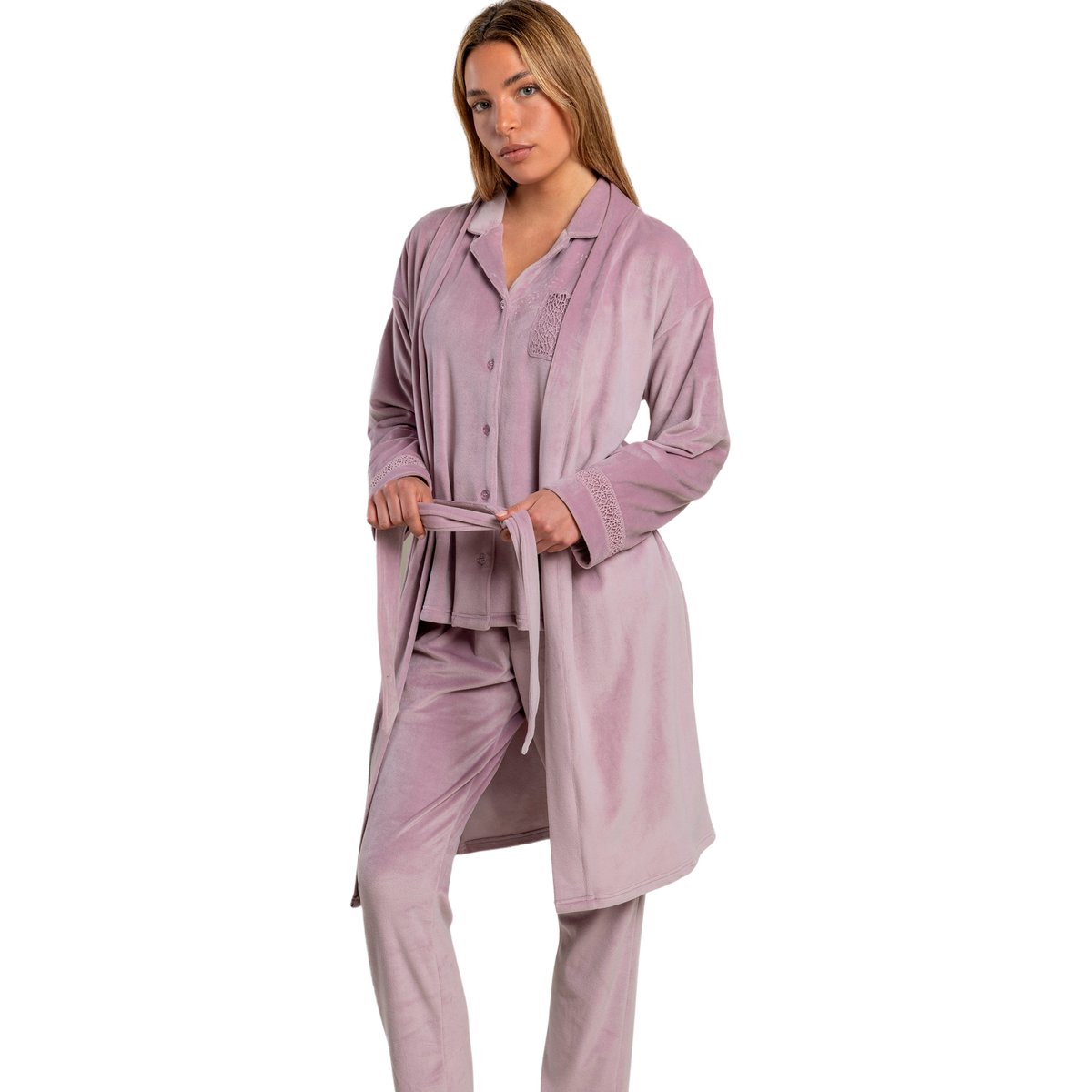 Robe de chambre Luxury Guipure rose, ADMAS