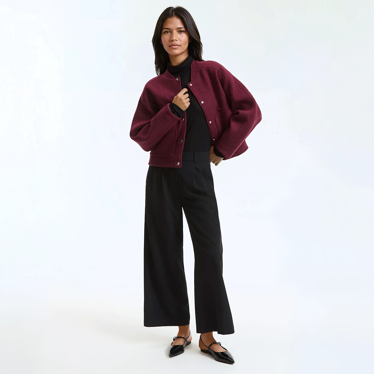 Blouson court pressionné rouge bordeaux, LA REDOUTE COLLECTIONS
