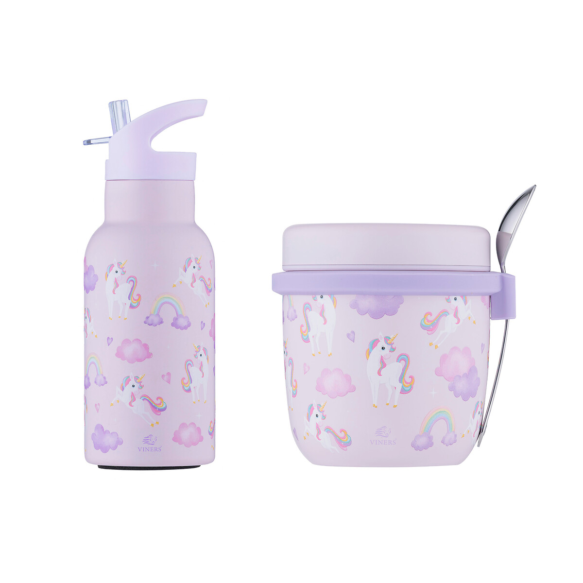Kids Unicorn Food Flask & Water Bottle Set lilac, VINERS