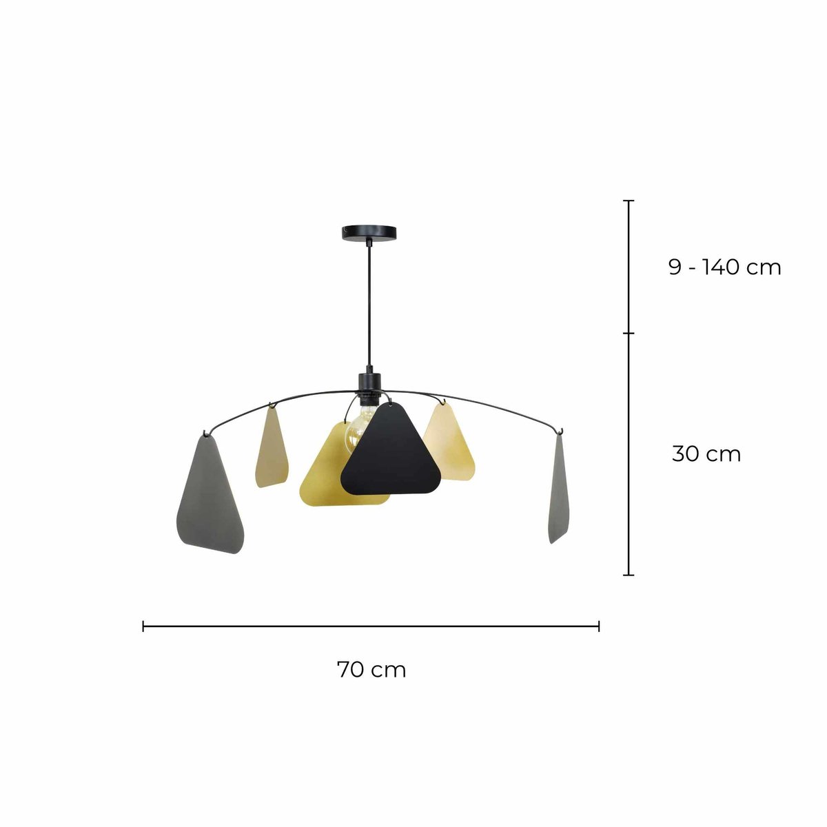 Suspension métal, Ø 70 cm, Attom noir et doré, C-CREATION