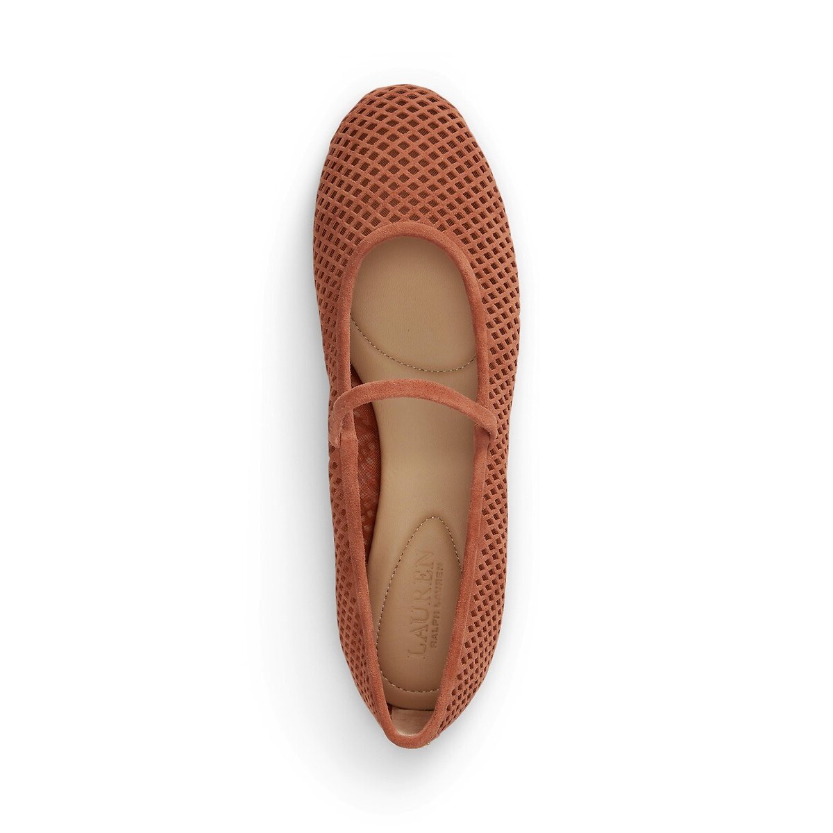 Jayna Openwork Leather Mary Jane Ballet Pumps terracotta, LAUREN RALPH LAUREN