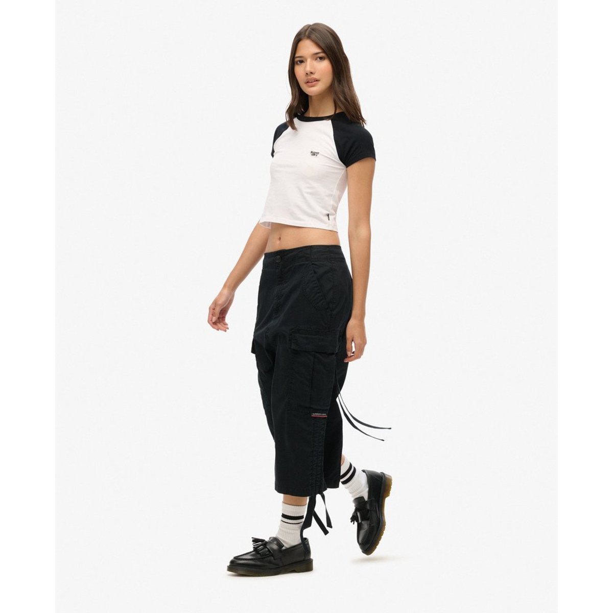 Jupe mi-longue cargo noir délavé, SUPERDRY