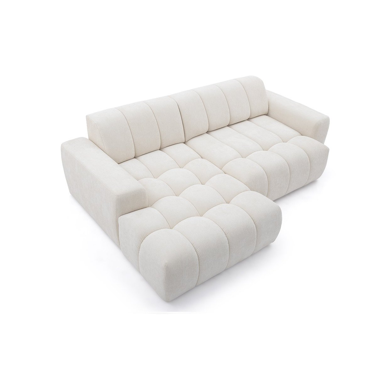 Canapé d'angle convertible 3 places en tissu chenille, THEO beige, BOBOCHIC