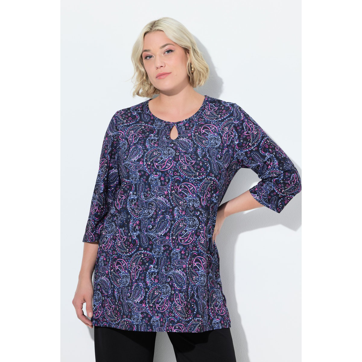 T-shirt à manches 3/4 et col rond noir, ULLA POPKEN