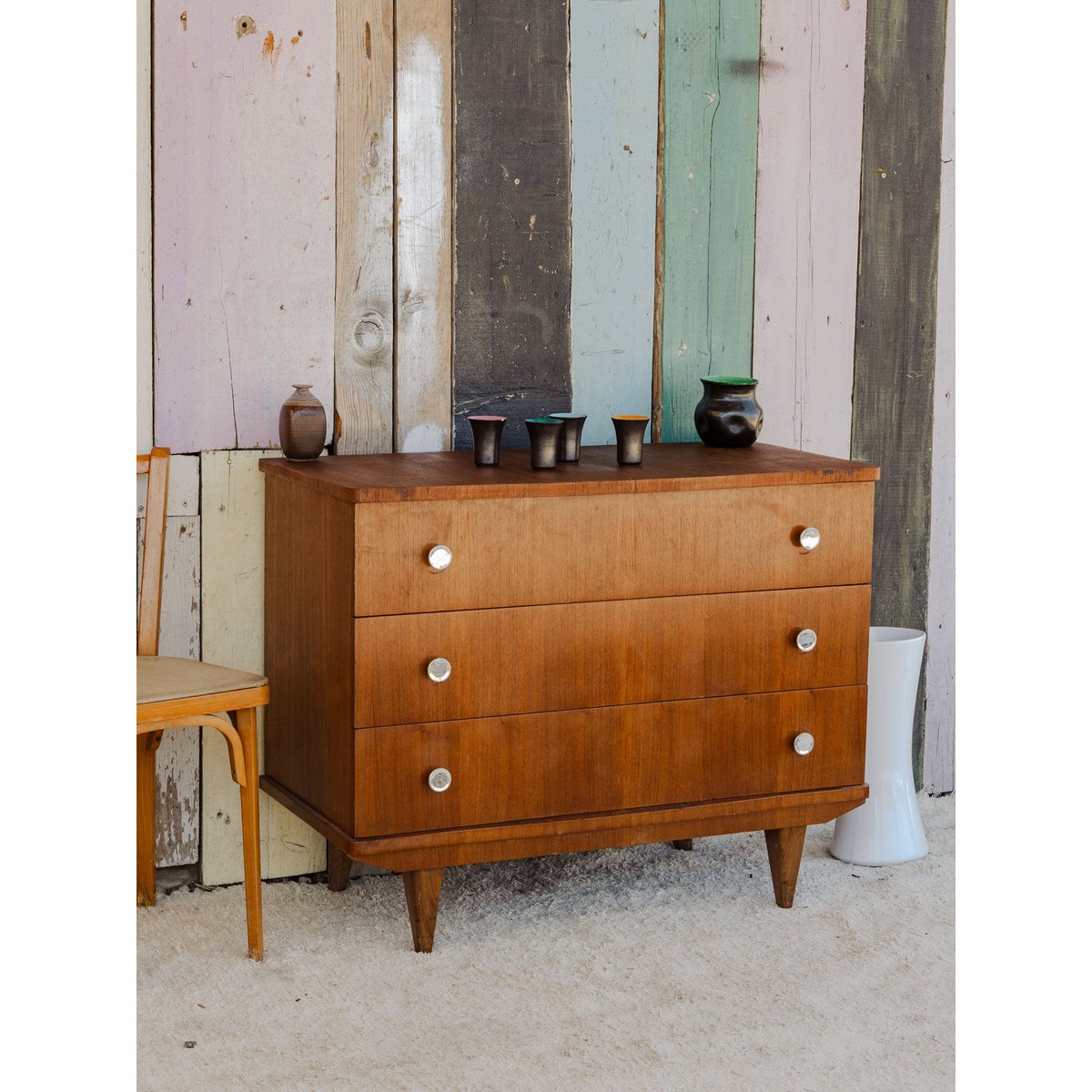 Commode en teck Garance N°691 - Bon état bois foncé, DEBONGOUT