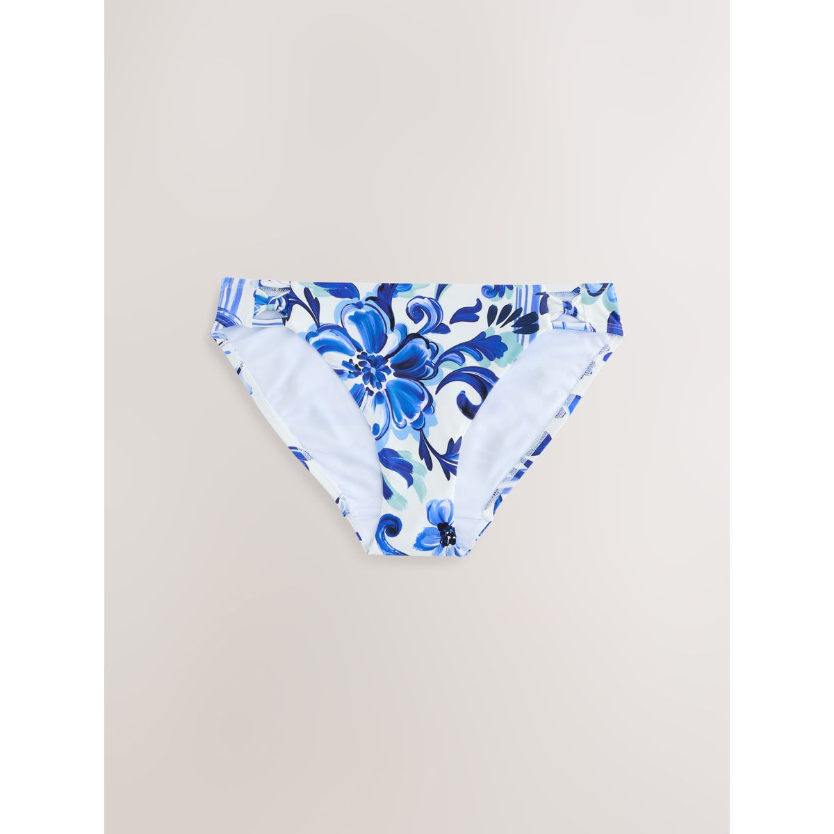 Bas de bikini échancré porcelaine blanche et bleue, NEXT