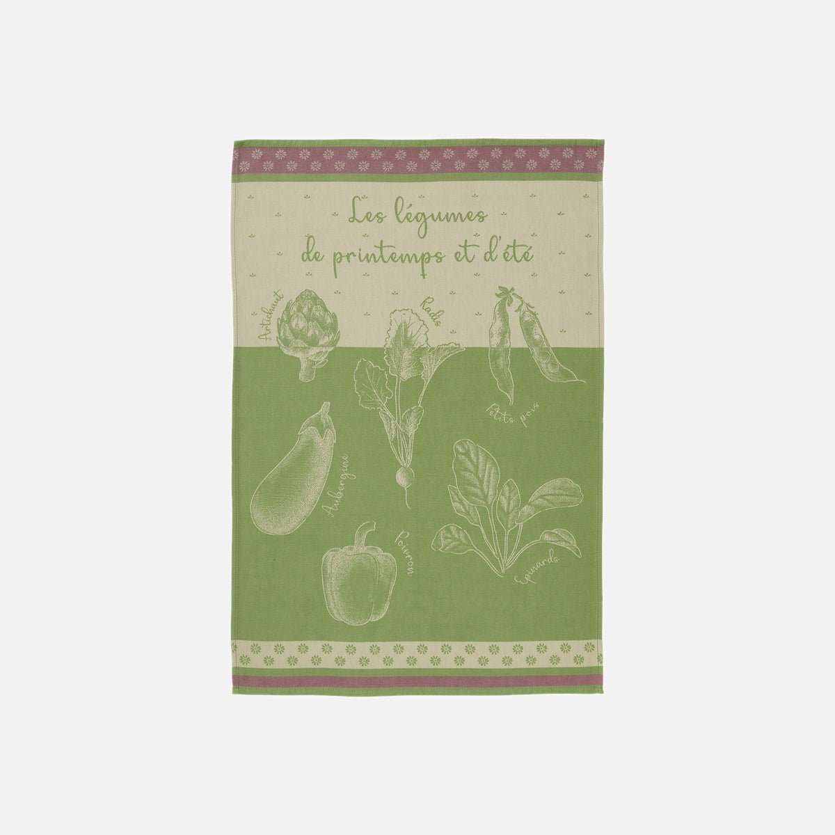 Torchon jacquard en coton POTAGER D'ETÉ vert, COUCKE