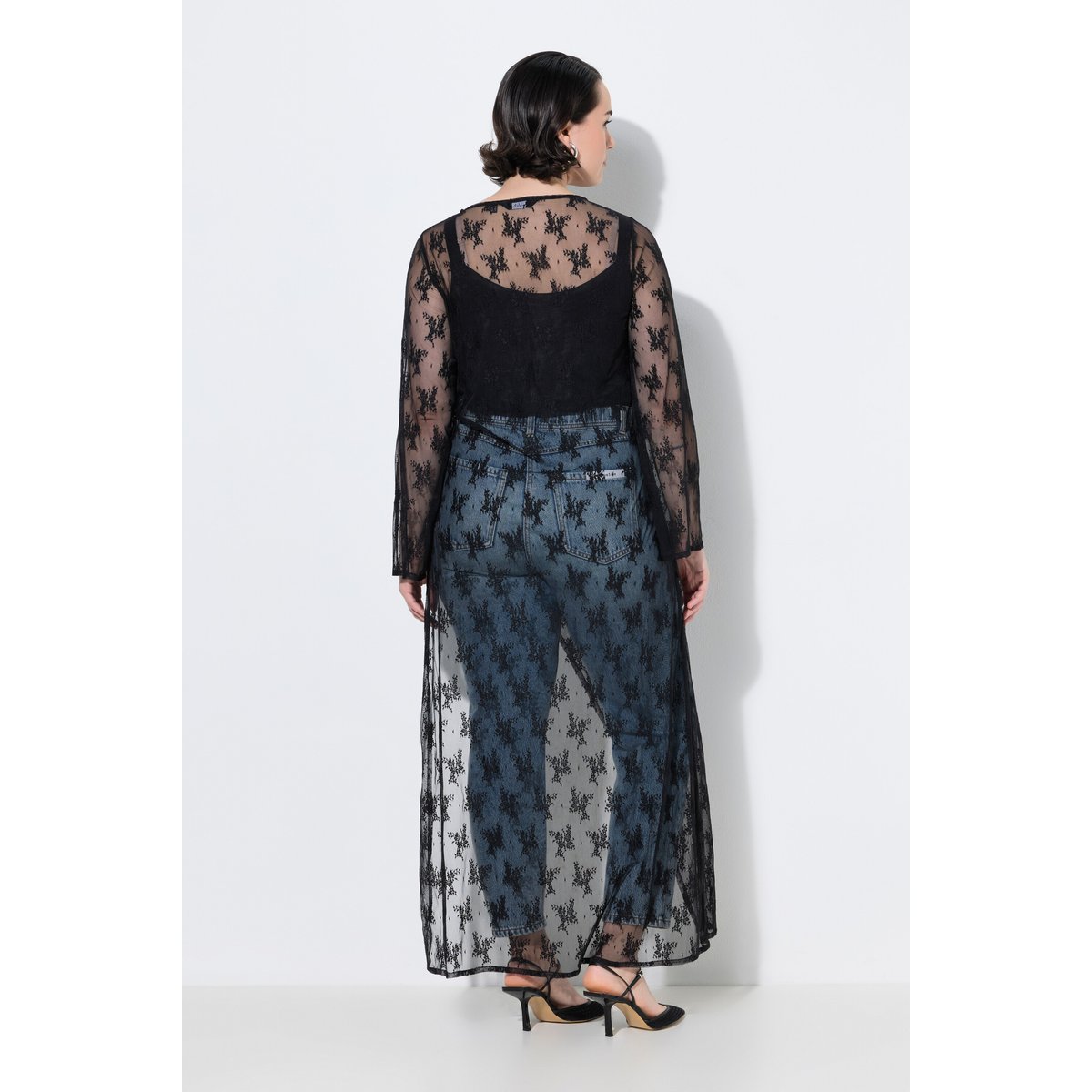 Robe maxi en dentelle, coupe évasée noir, ULLA POPKEN