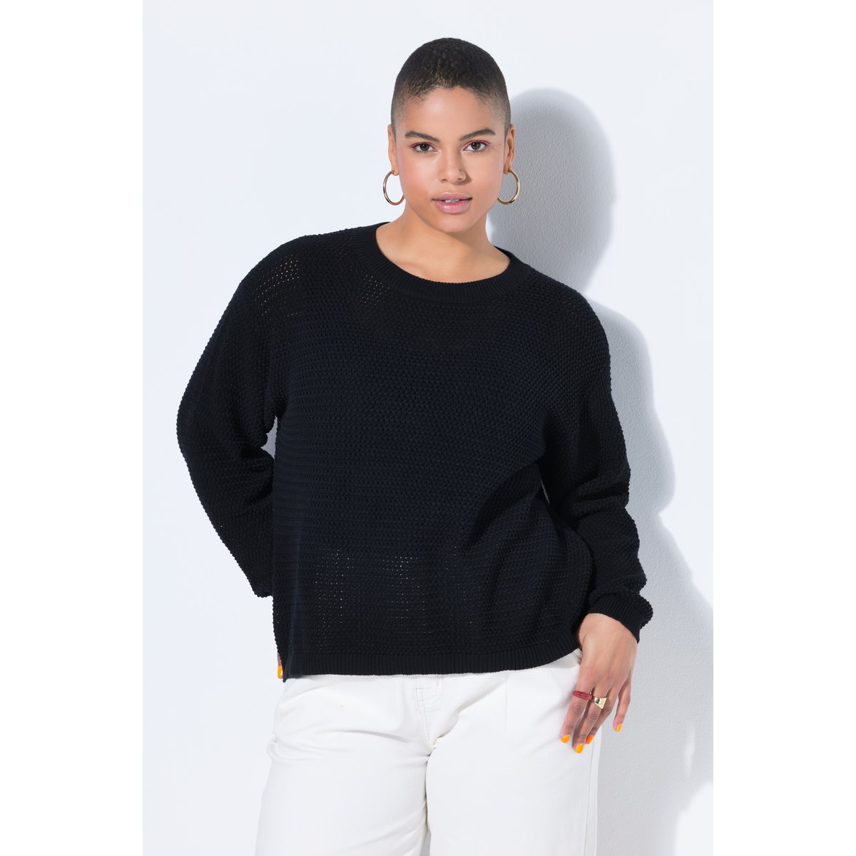 Pull coupe Boxy Shape en maille ajourée noir, STUDIO UNTOLD