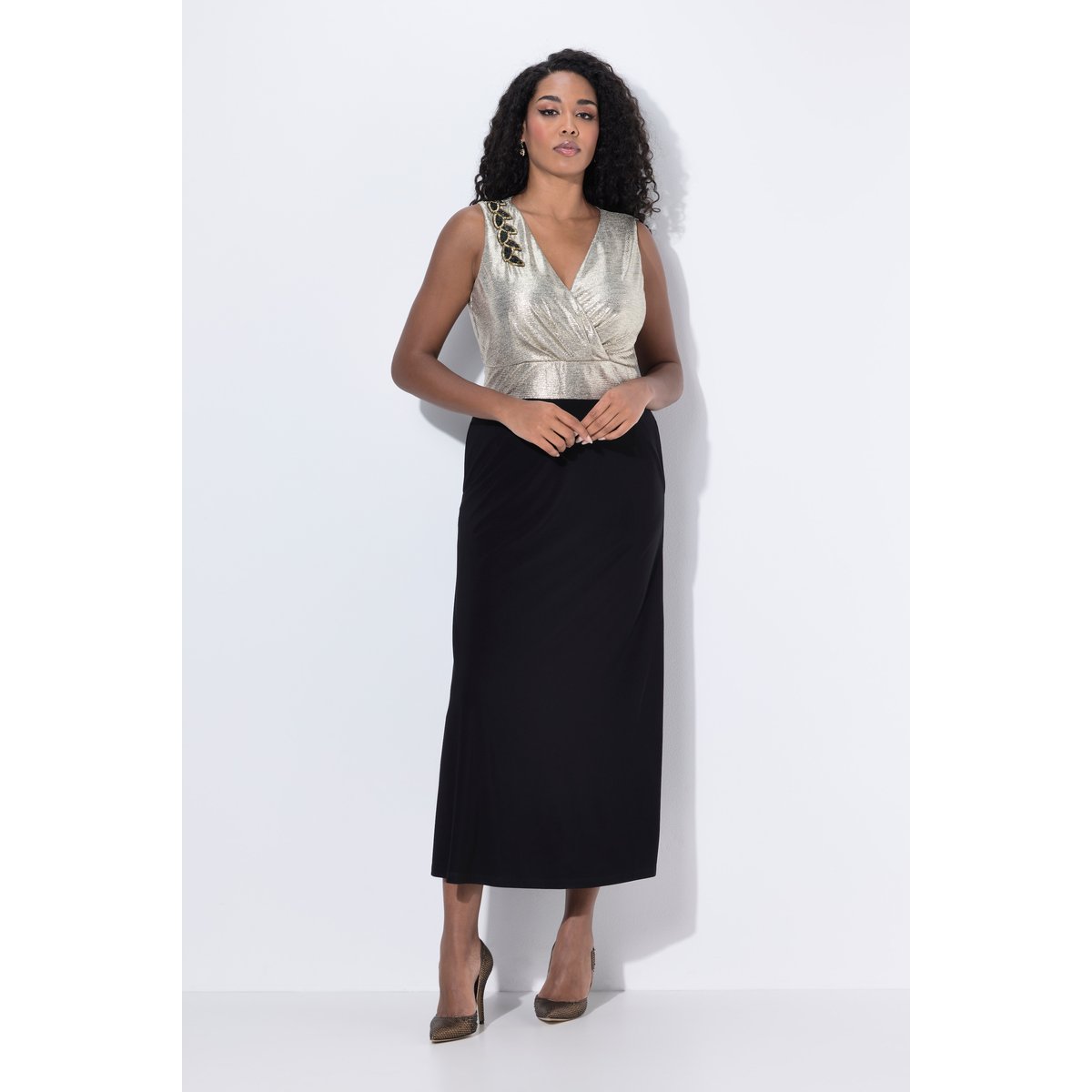 Robe maxi sans manches à col en V or, ULLA POPKEN