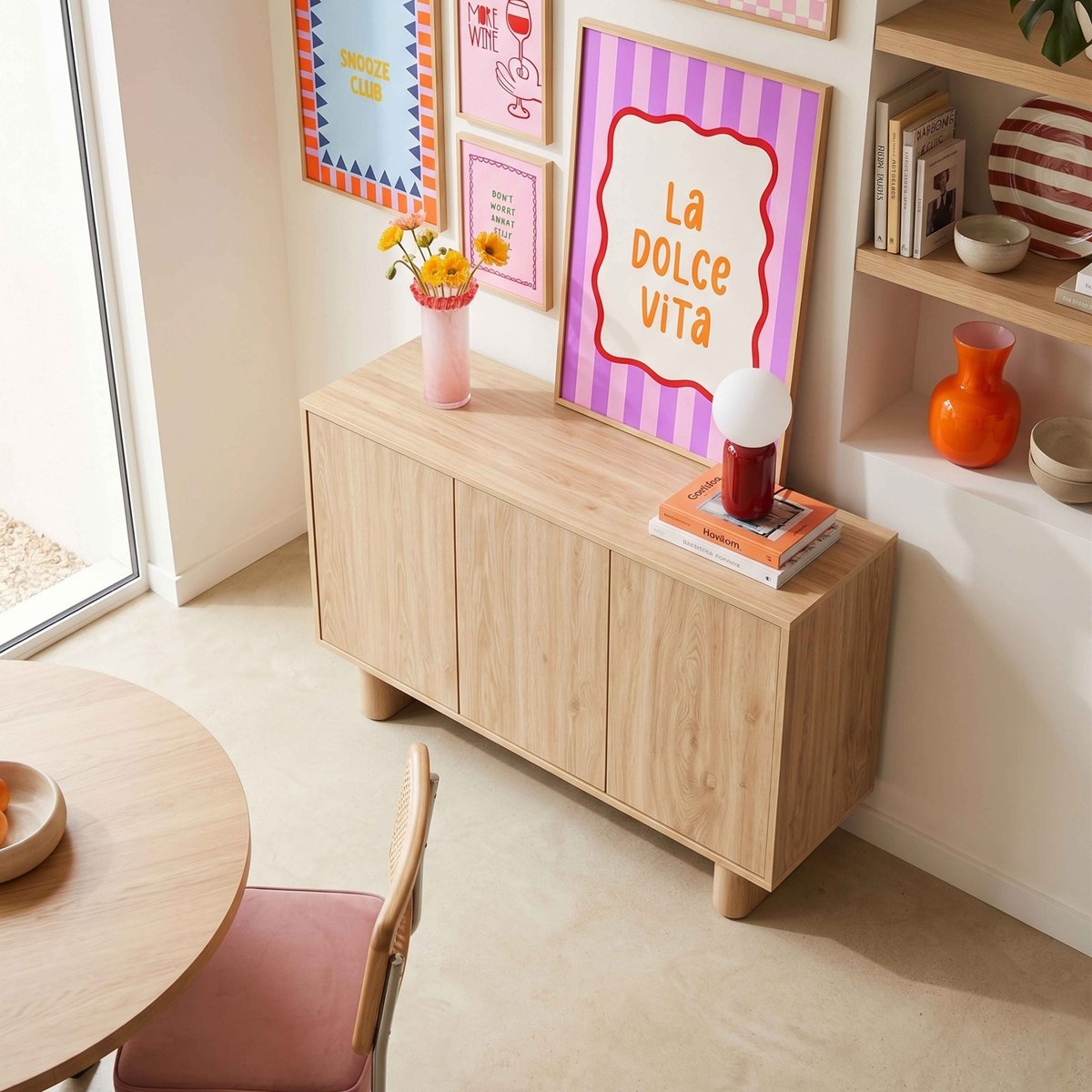Buffet scandinave effet bois 3 portes 120 cm, BOWY bois clair, OVIALA