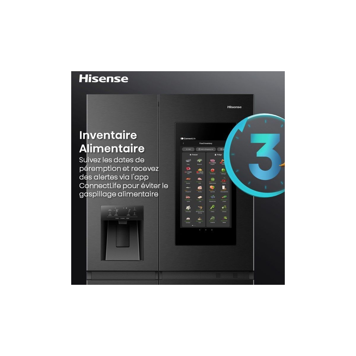 Réfrigérateur Américain RS9P628GPFE smart screen noir, HISENSE