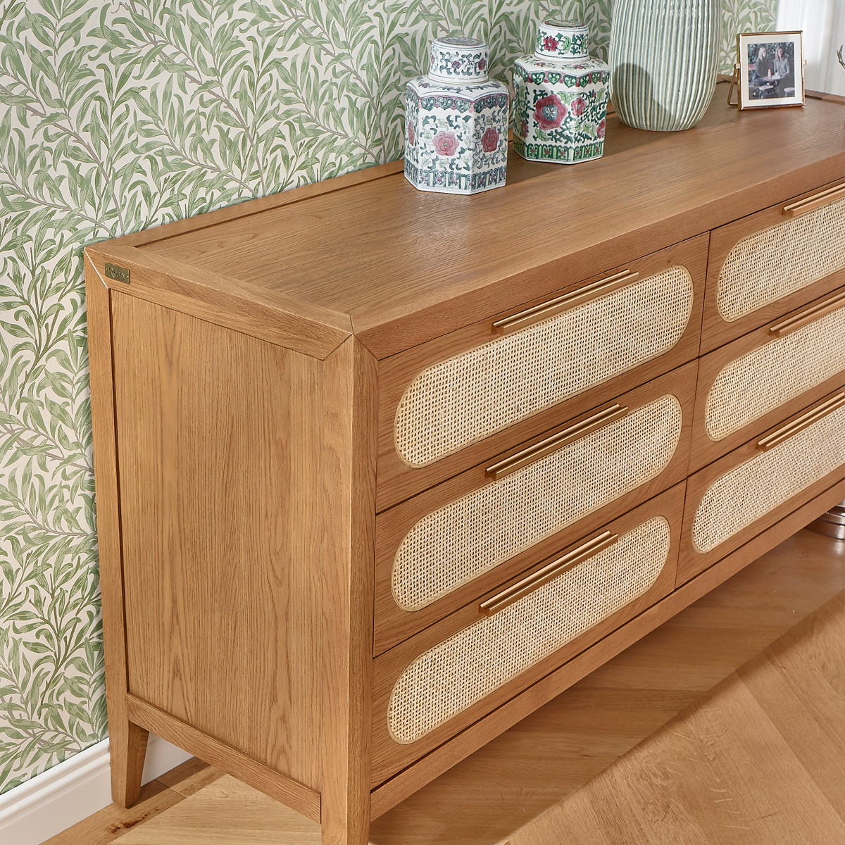 Commode 6 tiroirs en chêne et cannage MONTANA marron, ROBIN DES BOIS