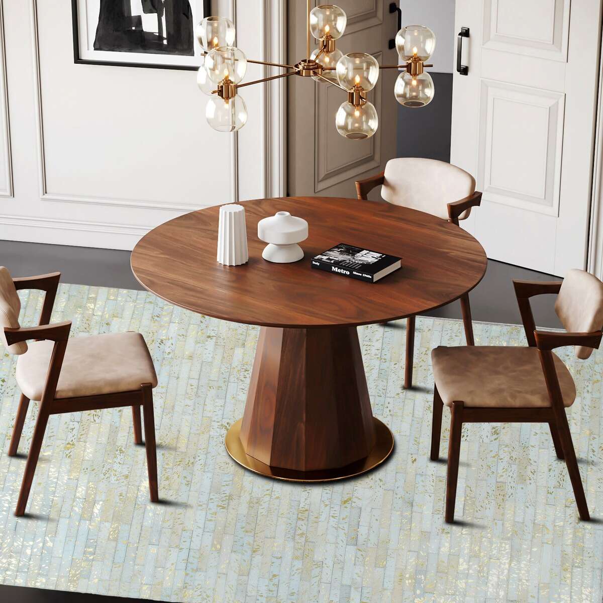 Tapis salon en cuir recyclé CUIR LINES or, THE DECO FACTORY