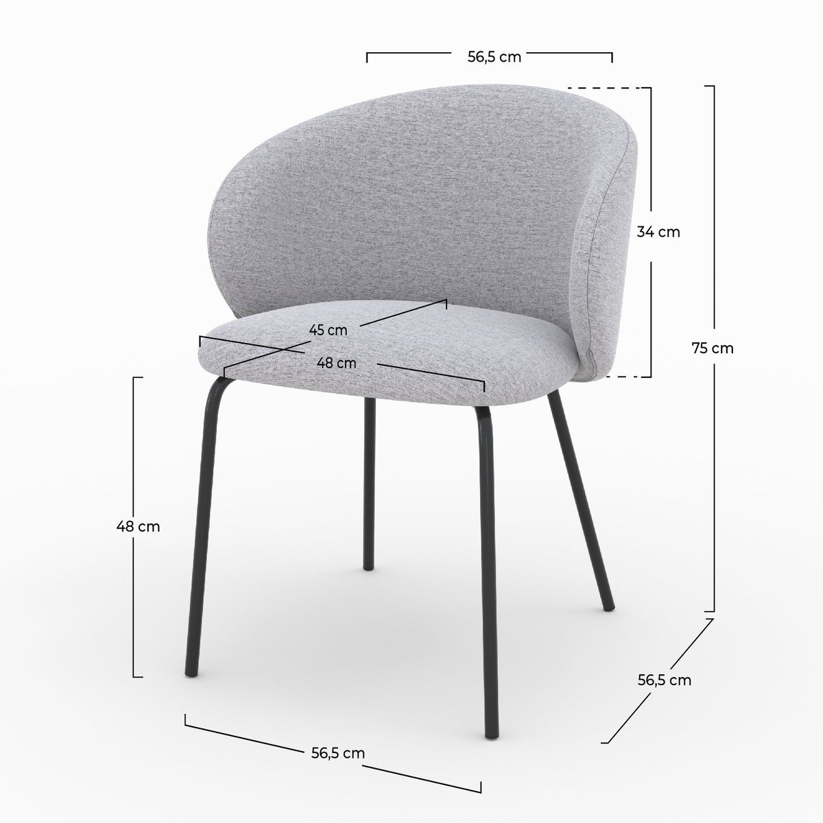 Lot de 2 chaises en tissu et pieds en métal - VICTORIA gris clair, MAISON PAVANE
