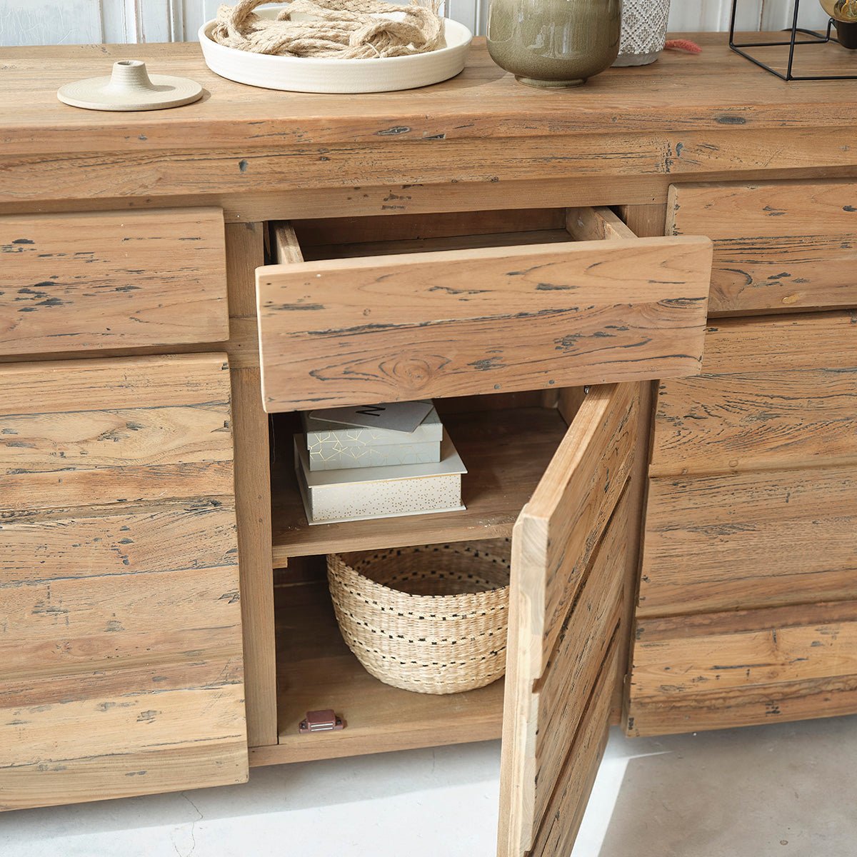 Commode en bois de teck recyclé 160 cm CARGO naturel, BERAH GETAH