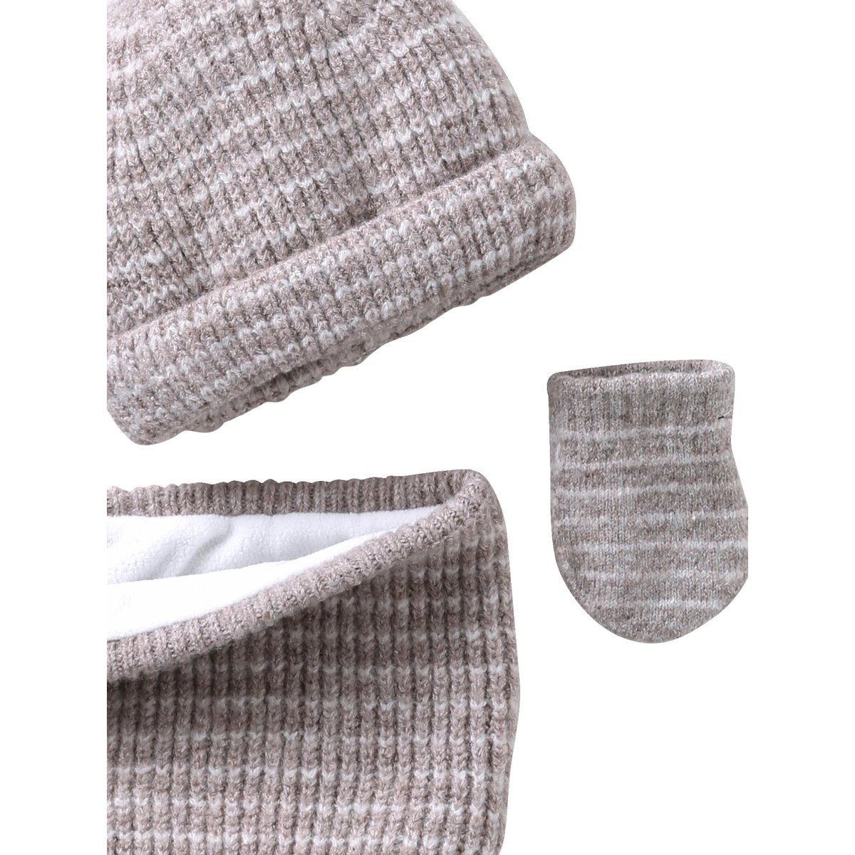 Ensemble bonnet, snood et moufles taupe, VERTBAUDET