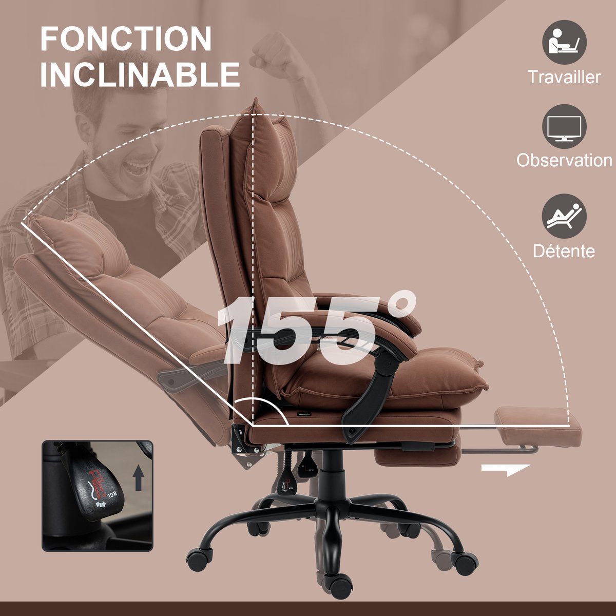 Fauteuil de bureau avec fonction massage marron et noir, HOMCOM