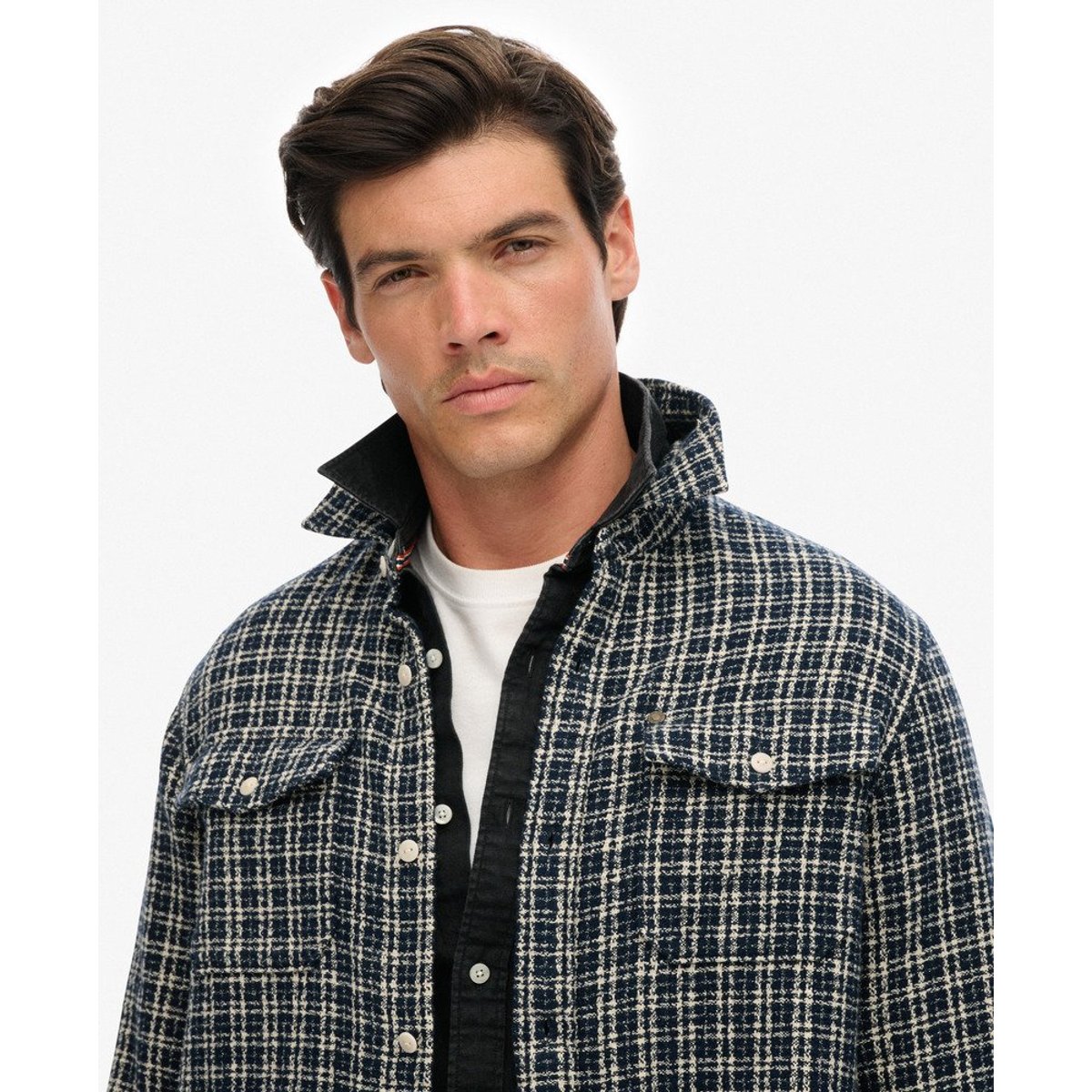 The Merchant Store - Chemise Workwear texturée carreaux indigo texturé, SUPERDRY