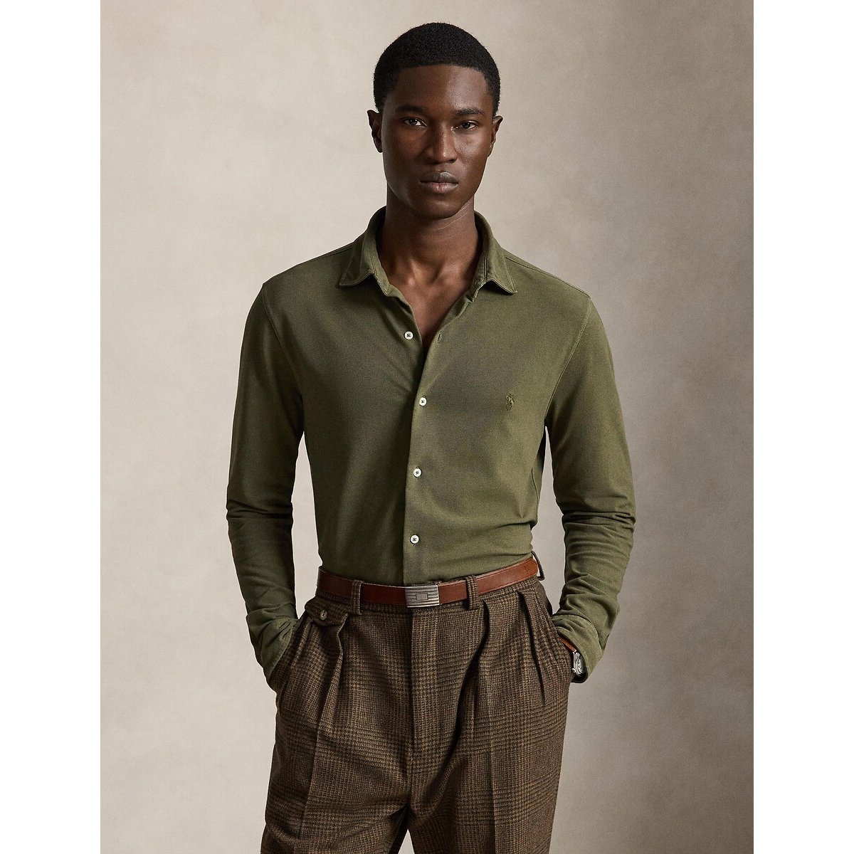 Chemise légère, en coton piqué olive, POLO RALPH LAUREN