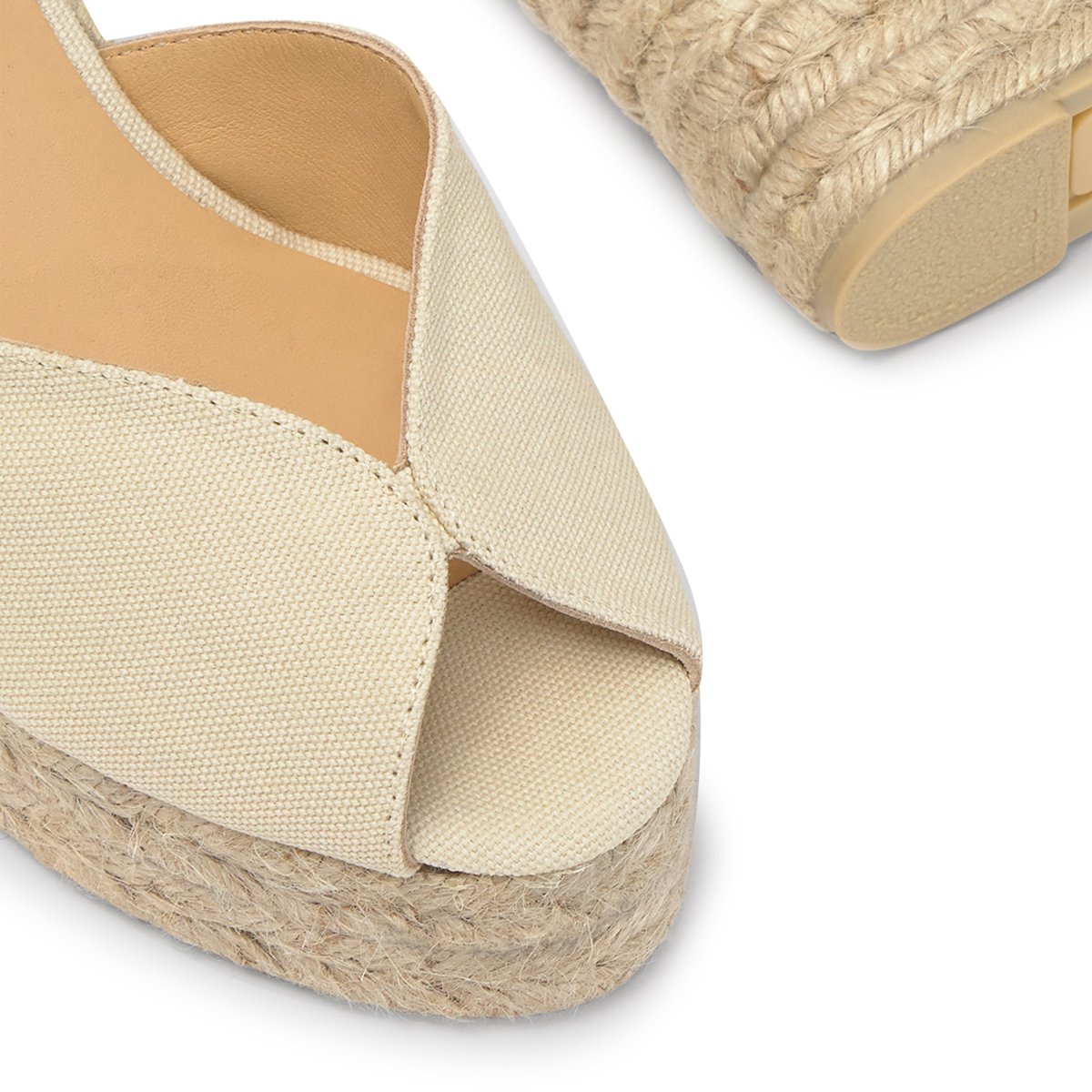 Sandales compensées en coton bio et jute tressée à bride cheville BIANCA EXTRA PLATFORM ivoire, CASTANER