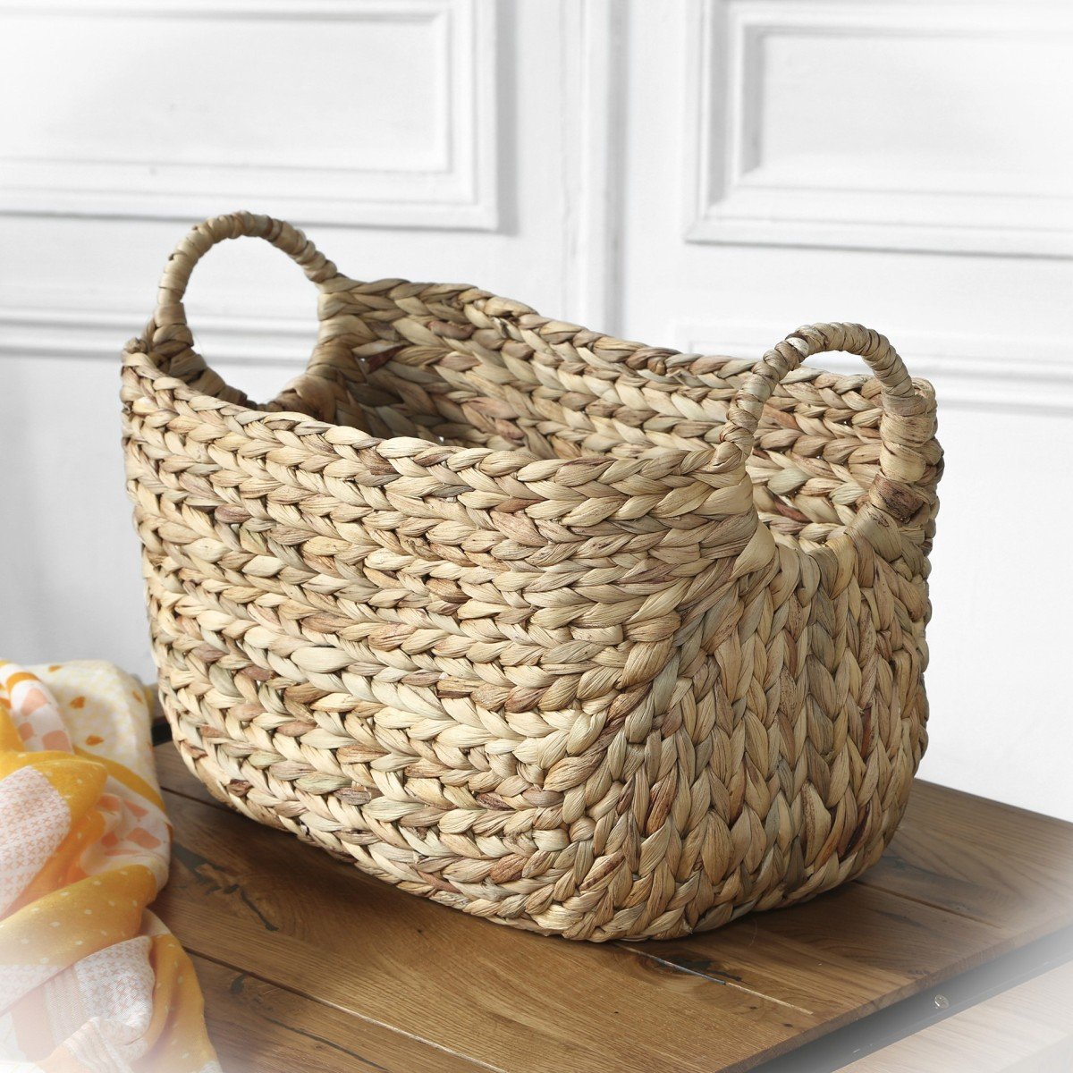 Panier en Jacinthe d'eau avec poignées - L40xP23xH26 beige, CALICOSY