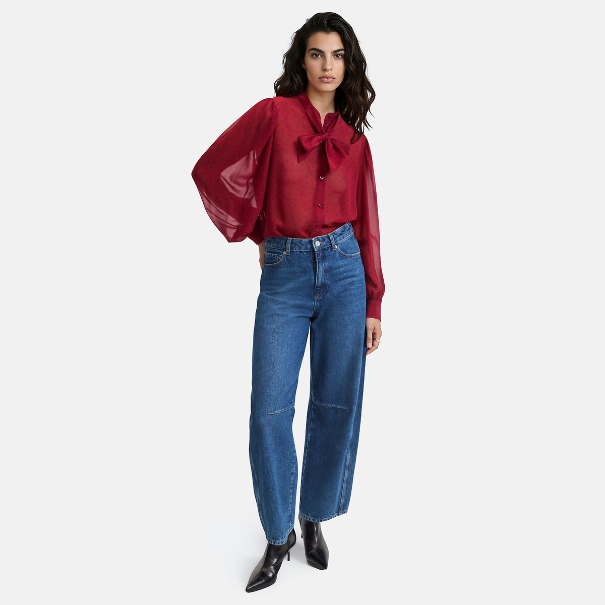 Chemise lavallière à pois manches longues imprimé pois, LA REDOUTE COLLECTIONS