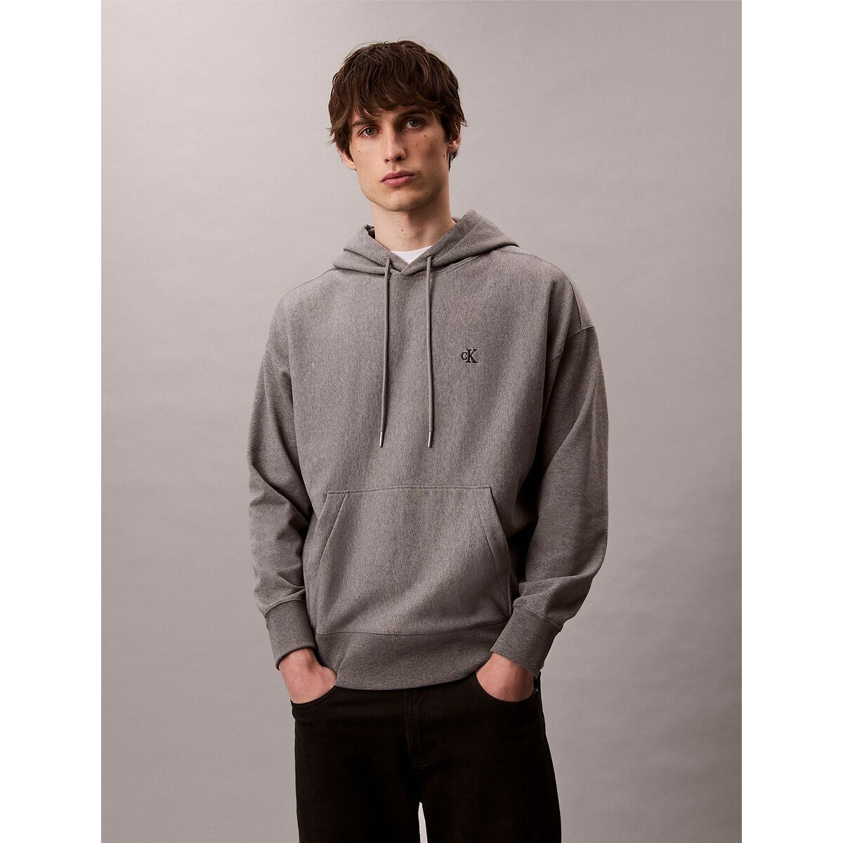 Sweat fermé à capuche gris, CALVIN KLEIN